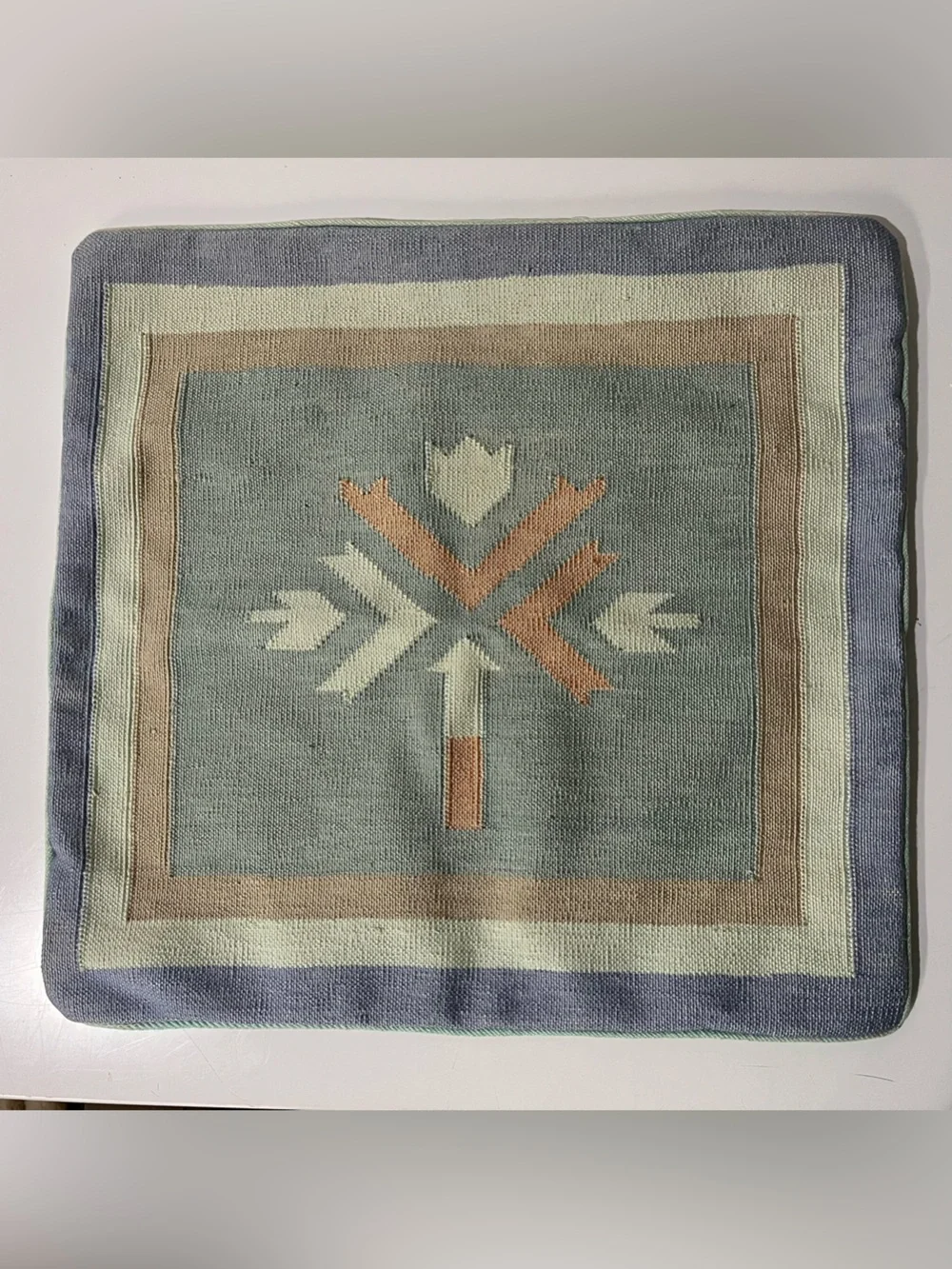 Vintage handwoven cotton 18x18 pillow sham, pastel geometric, made in India